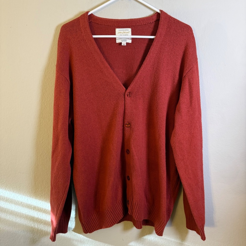 RVCA Alex Knost Mens Rust Orange Cotton Blend V-Neck Cardigan Sweater Large